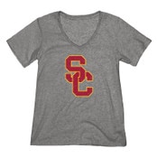 USC Trojans Women's Heather Gray SC Interlock Tri-Blend V-Neck T-Shirt